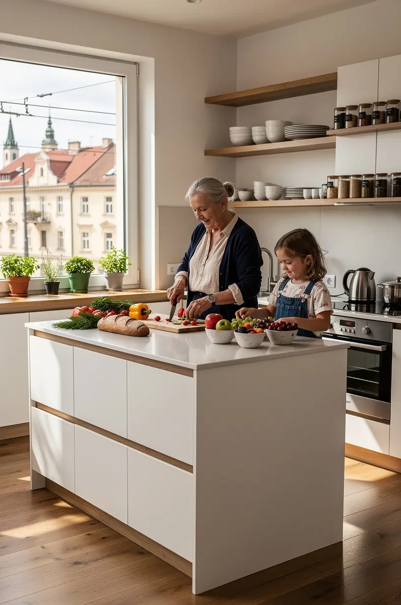Rodzina spędzająca czas razem w komfortowym, prostym otoczeniu domowym